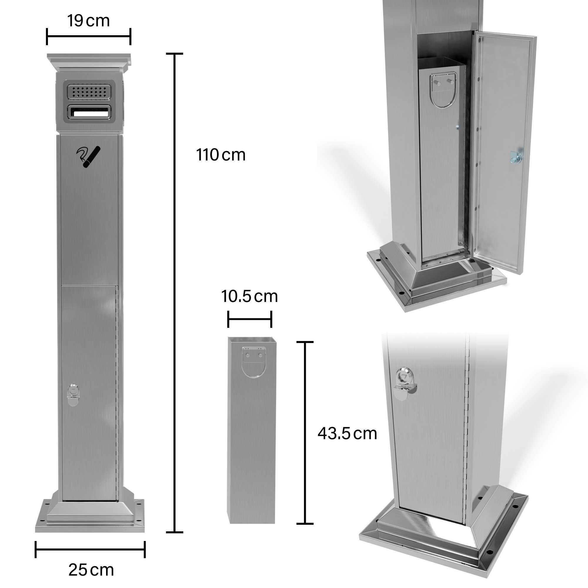 Cendrier colonne extérieur à poser au sol en Acier inoxydable – Image 3